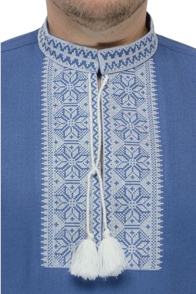 Вишита сорочка чоловіча з льону Модерн (блакитна с білою вишивкою) 020067_58 фото