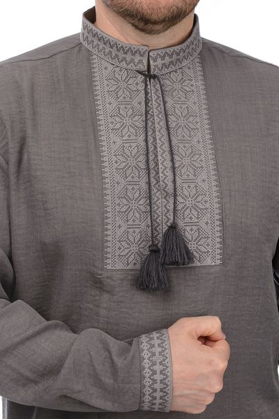 Вишиванка Модерн з тканини льон-штрих (сірий) 020050_58 фото