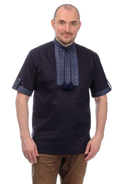 Вышиванка мужская с коротким рукавом (темно-синяя) 020070_52 фото