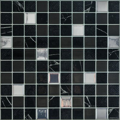 Самоклеющаяся полиуретановая плитка черно-белая мозаика 305х305х1мм (D) SW-00001149 991943508 фото