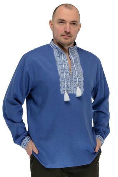 Вышитая сорочка из льна мужская Модерн (голубой с белой вышивкой) 020067_58 фото