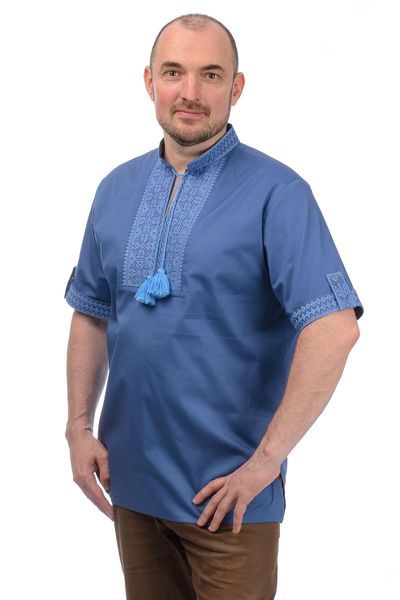 Сорочка вышиванка с коротким рукавом мужская (голубая) 020072_58 фото