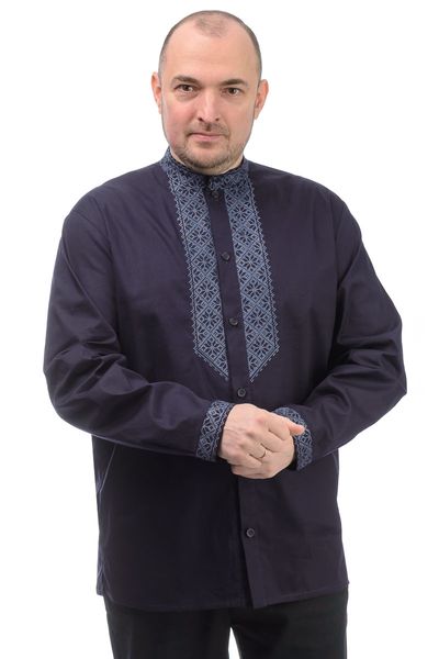 Коттоновая сорочка с вышивкой (темно-синий) 020074_54 фото